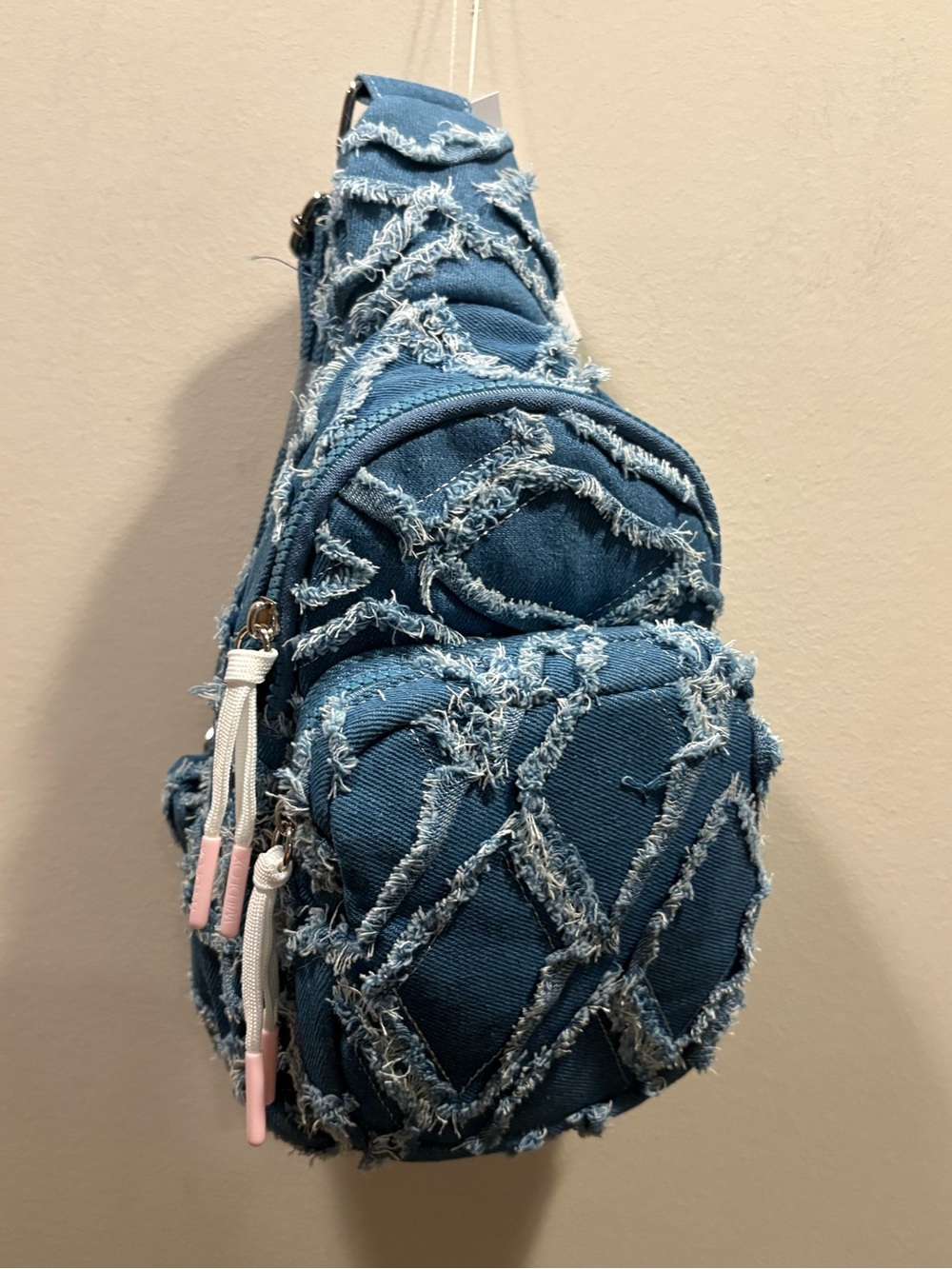Wildfox Distressed Denim Sling Backpack